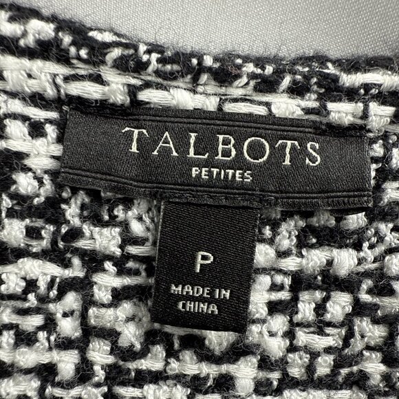 Talbots Women's Blazer Sz Small Petite Coat Open Lined Black White Tweed Pockets - Picture 3 of 12